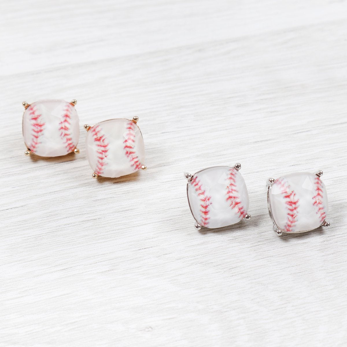 Sports Cushion Cut Softball Stud Earrings