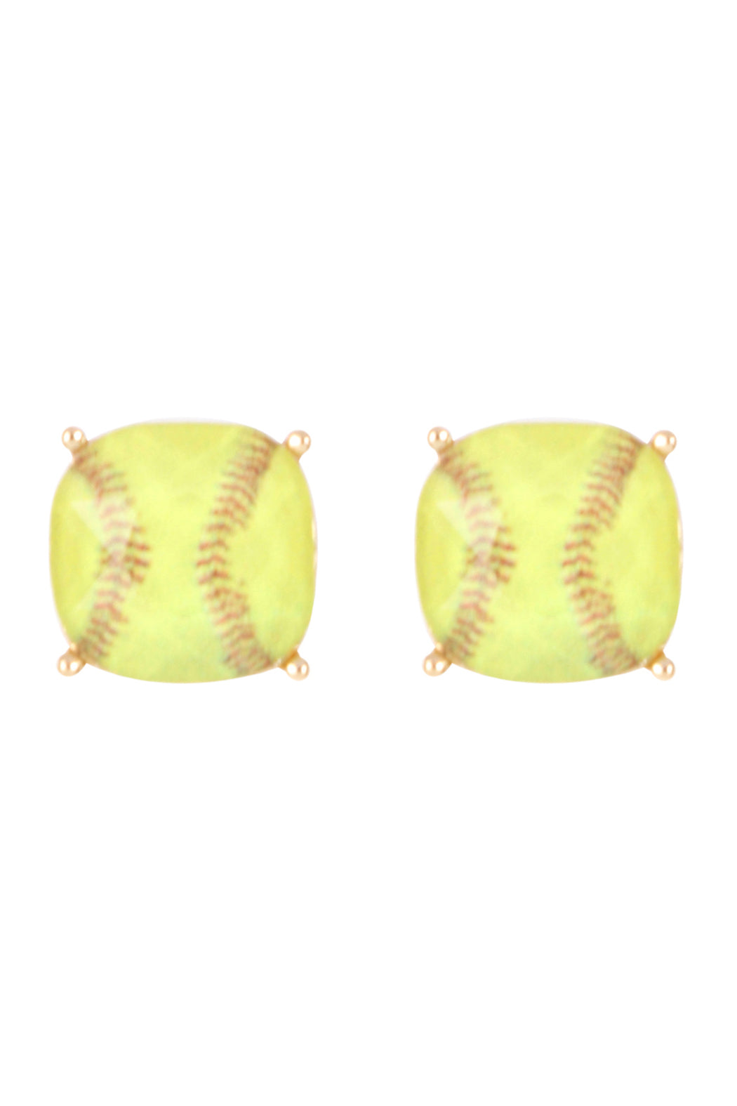 Sports Cushion Cut Softball Stud Earrings