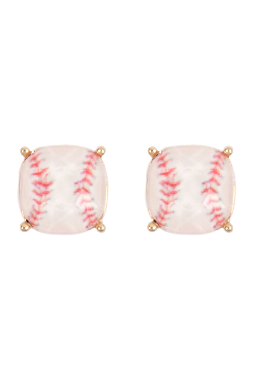 Sports Cushion Cut Softball Stud Earrings