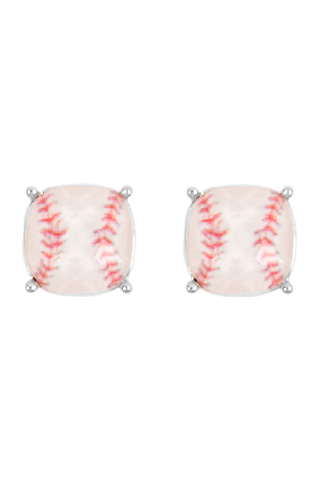 Sports Cushion Cut Softball Stud Earrings