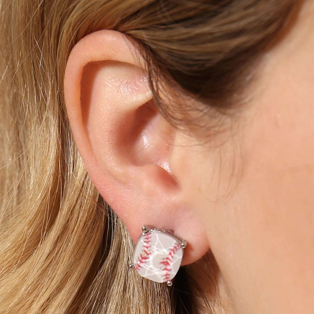 Sports Cushion Cut Softball Stud Earrings
