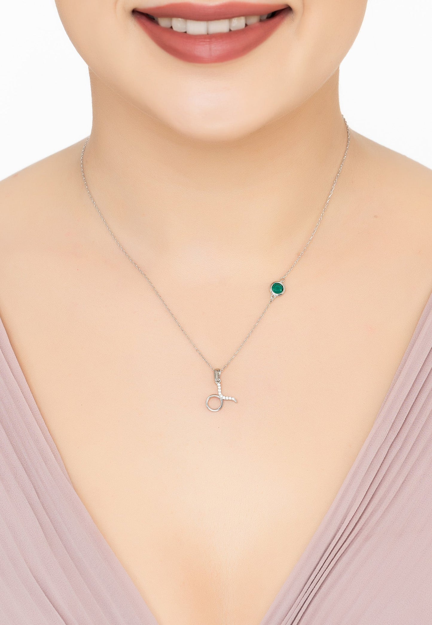 Zodiac Birthstone Taurus Necklace Emerald Silver