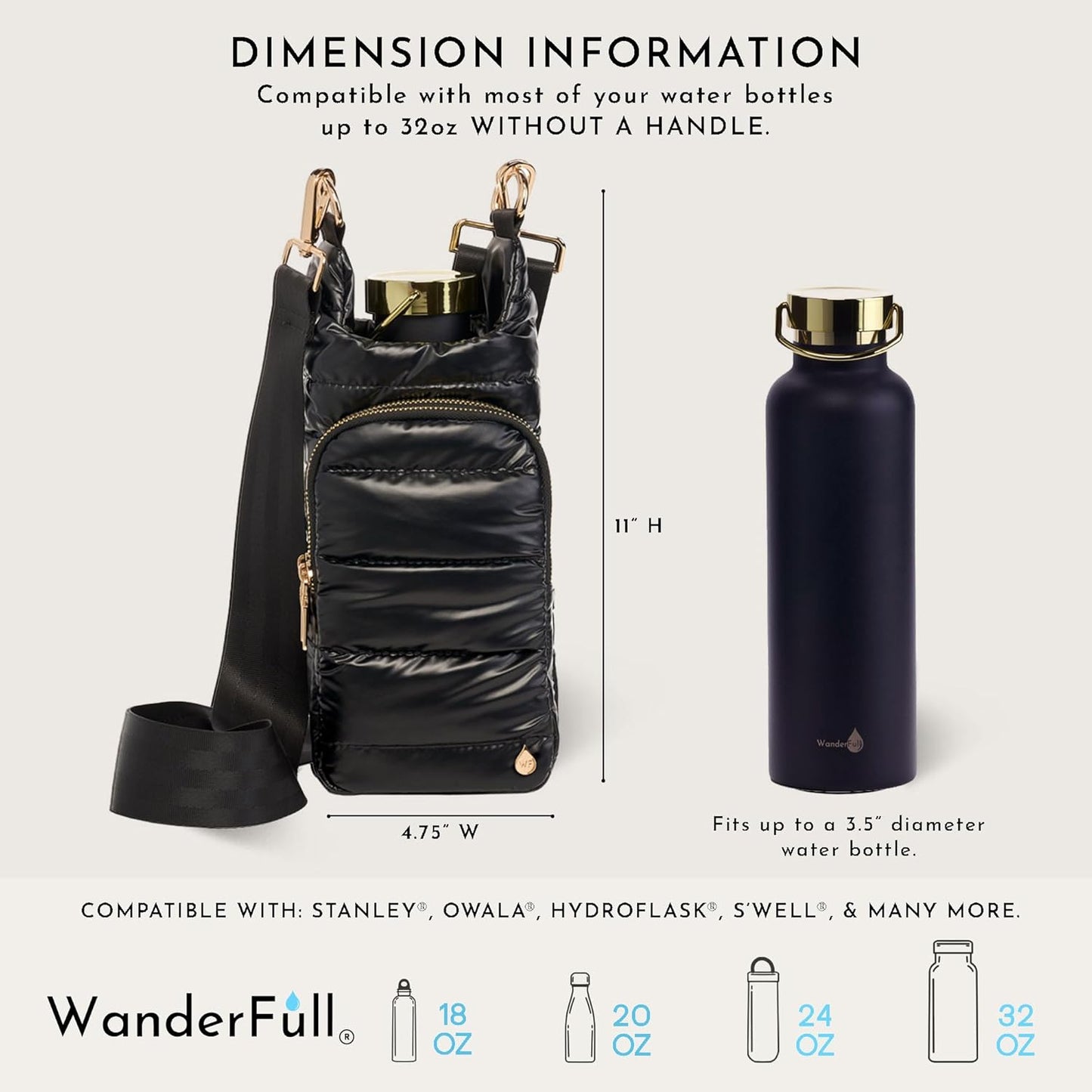 Black Shiny HydroBag® with Gold Hardware
