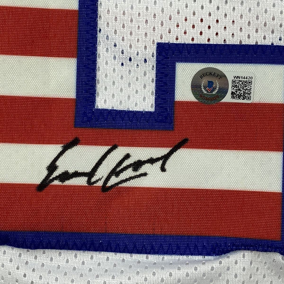 Framed Autographed/Signed Earl Campbell 35x39 Texas USA White Football Jersey Beckett BAS COA
