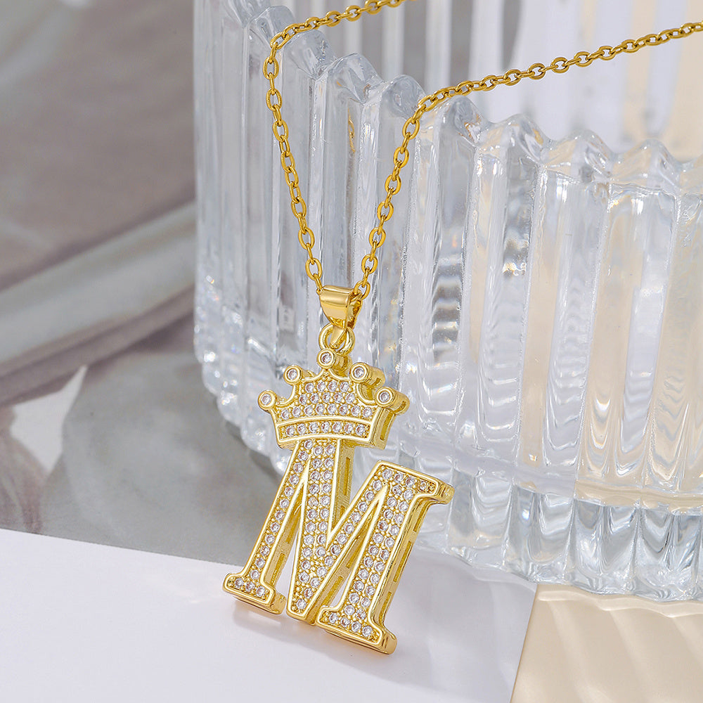 1PCS Fashionable Gold Zircon Uppercase Letter Popular Pendant Necklace Suitable For Daily Use Festivals Parties Gifts Jewelry Set