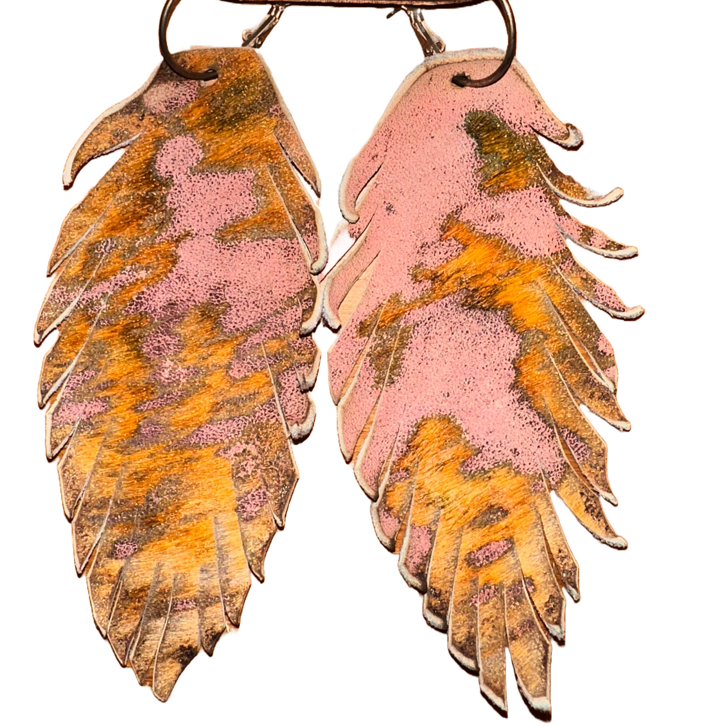Acid Wash Leather Feather Earrings