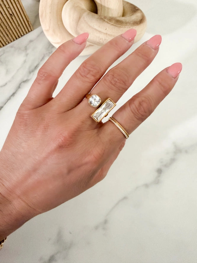 Baguette Emerald & Square CZ Stone Ring