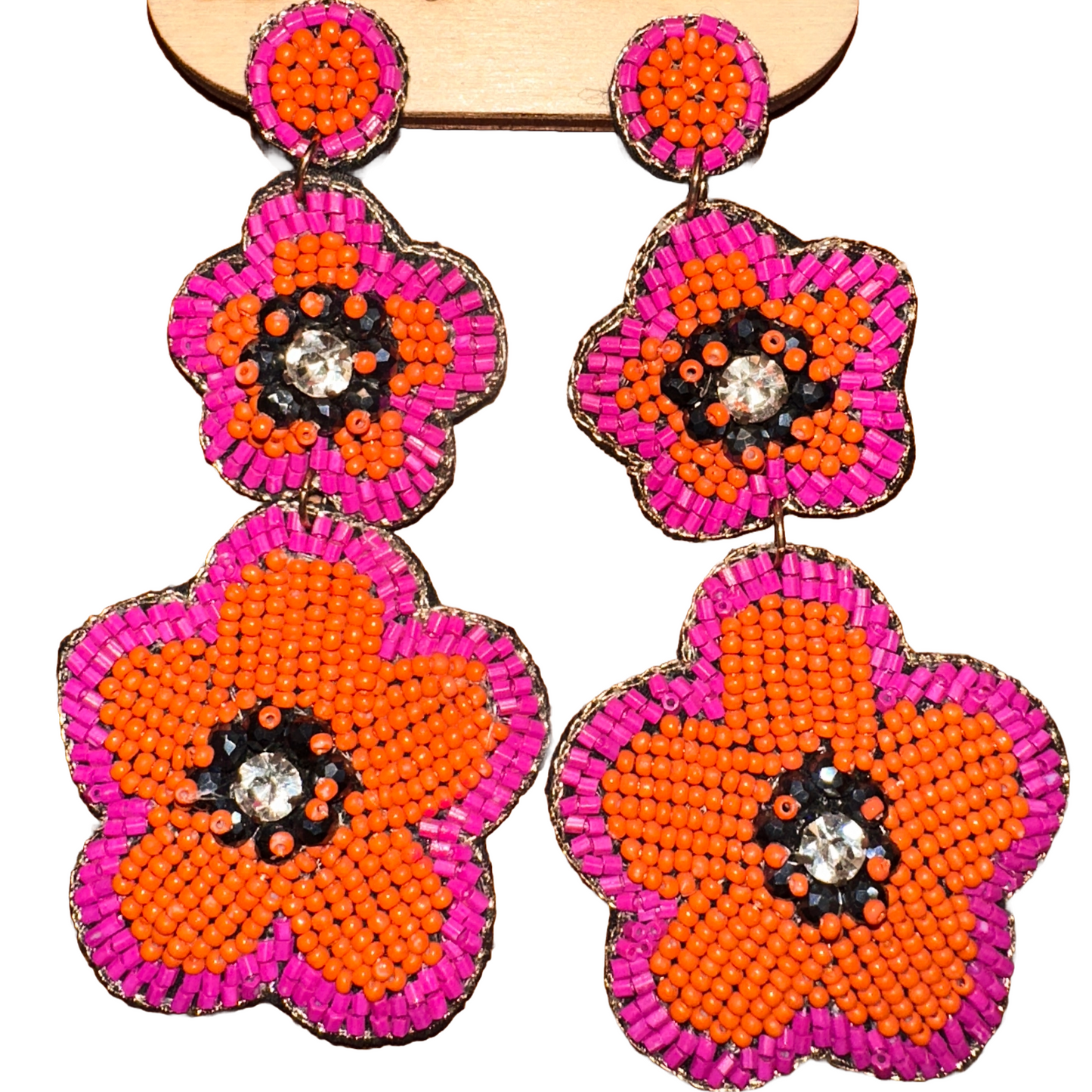 Beaded Flower Earrings PInk