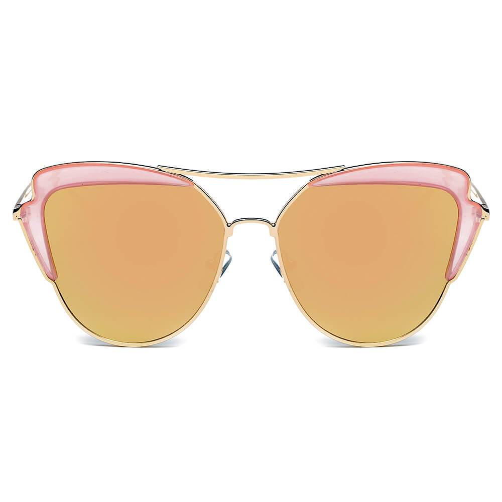 Galveston - Women's Brow Bar Mirrored Lens Cat Eye Sunglasses