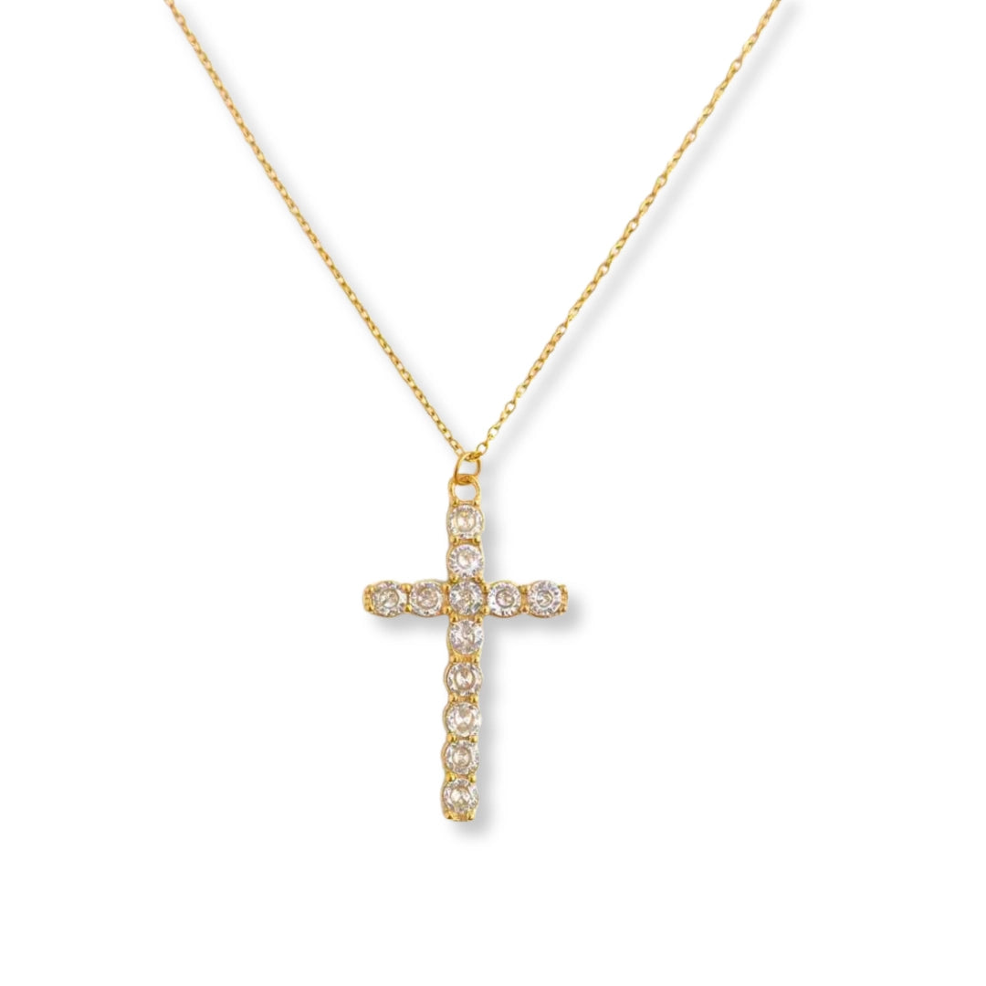 Gold CZ Cross Necklace