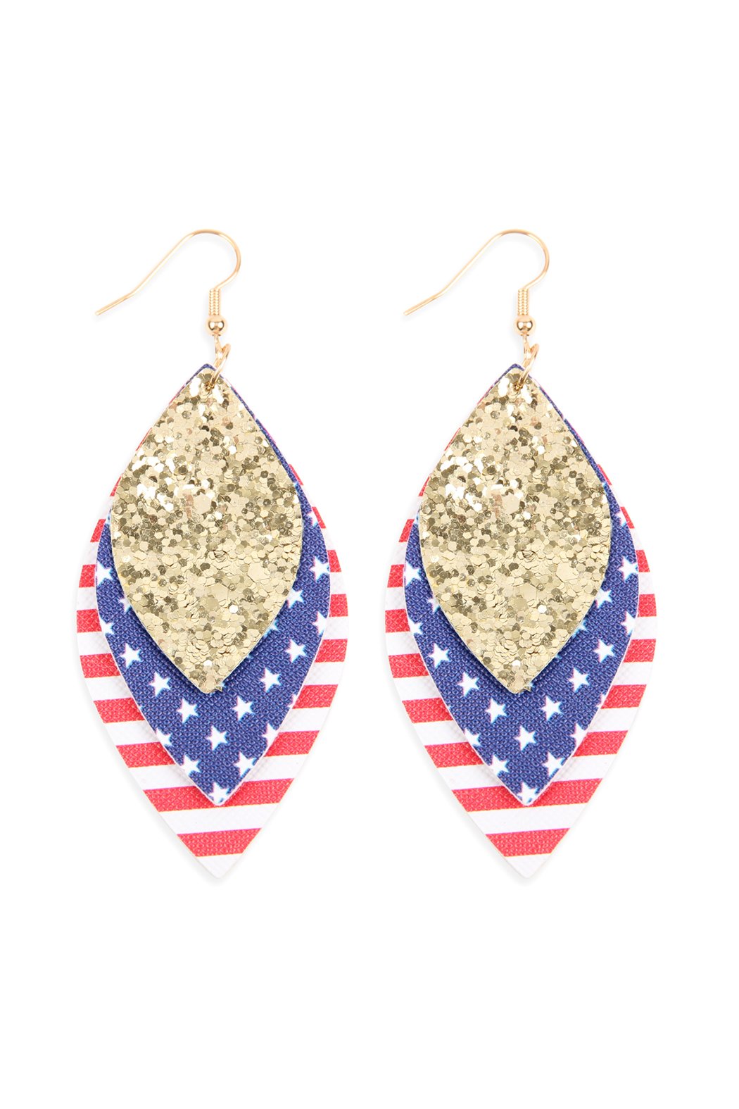 Usa Flag With Sequin Marquise Layered Leather Drop Earrings