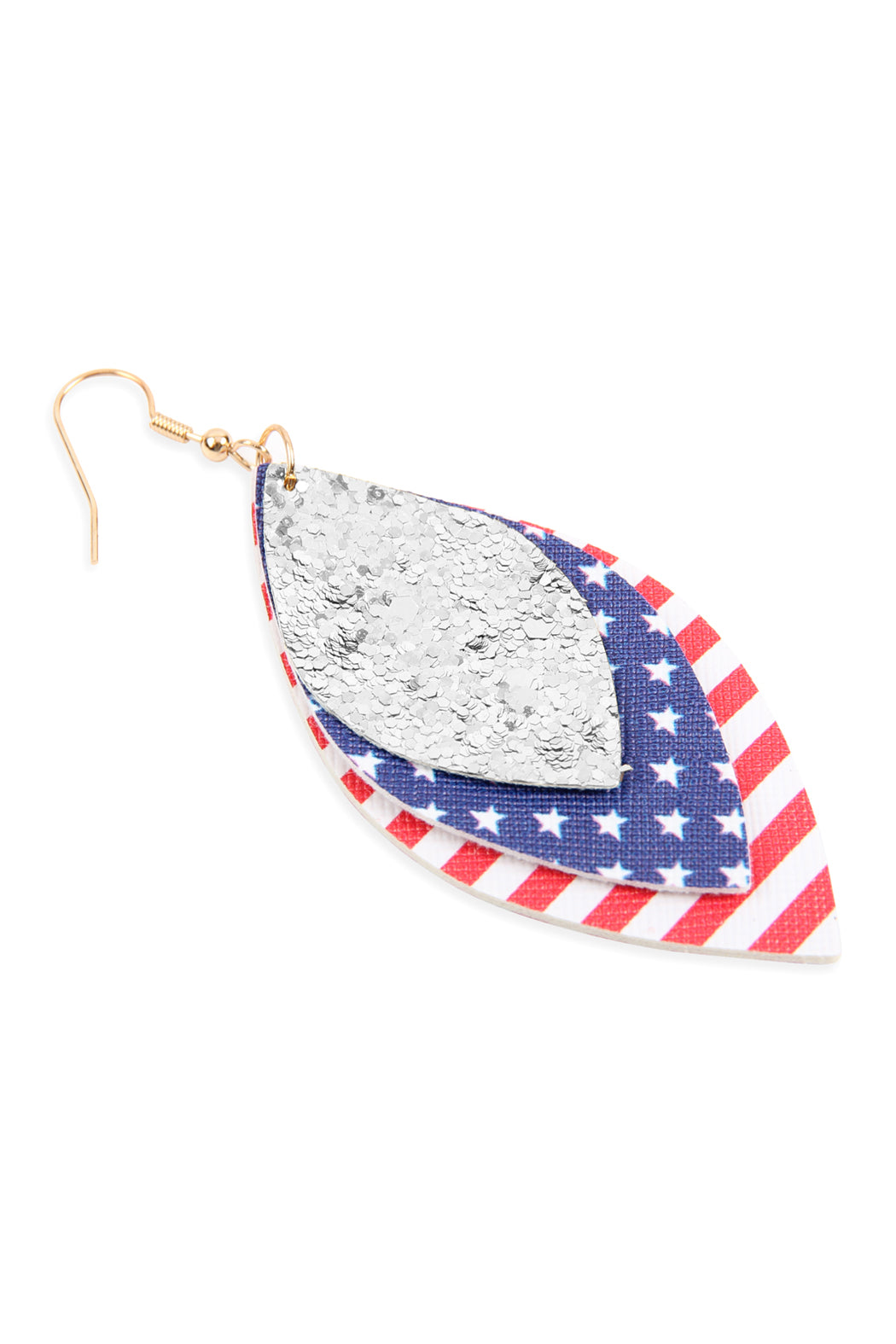 Usa Flag With Sequin Marquise Layered Leather Drop Earrings