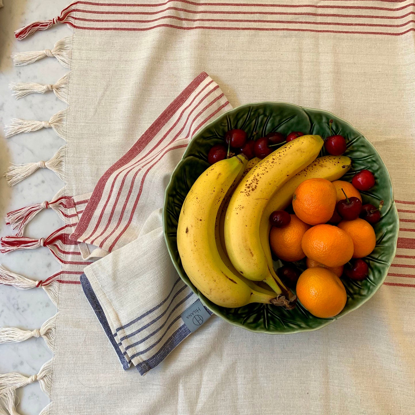 Kayseri Linen Tablecloth Set - Mediterranean Style- Red & Ecru