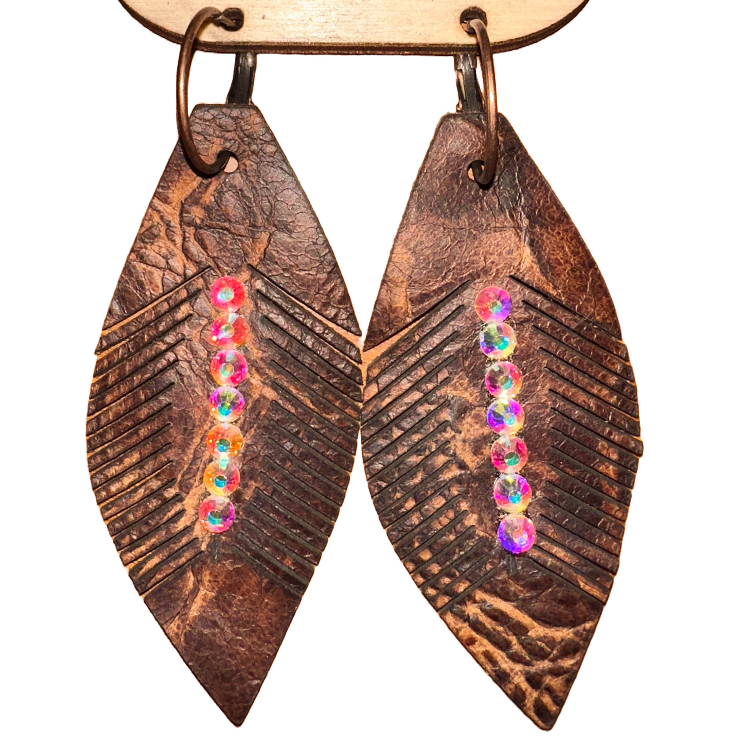 Leather Feather Earrings - Brown