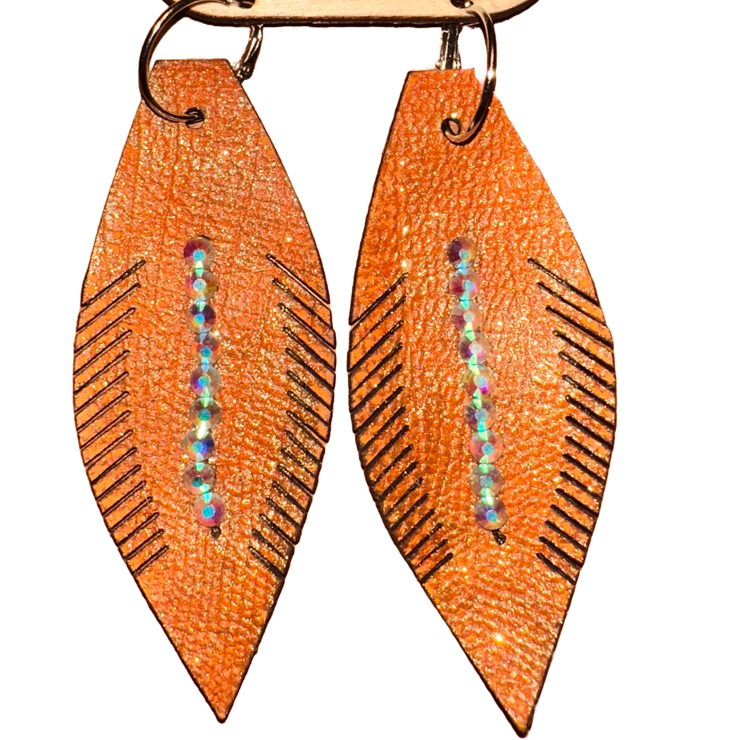 Leather Feather Earrings - Burnt Orange