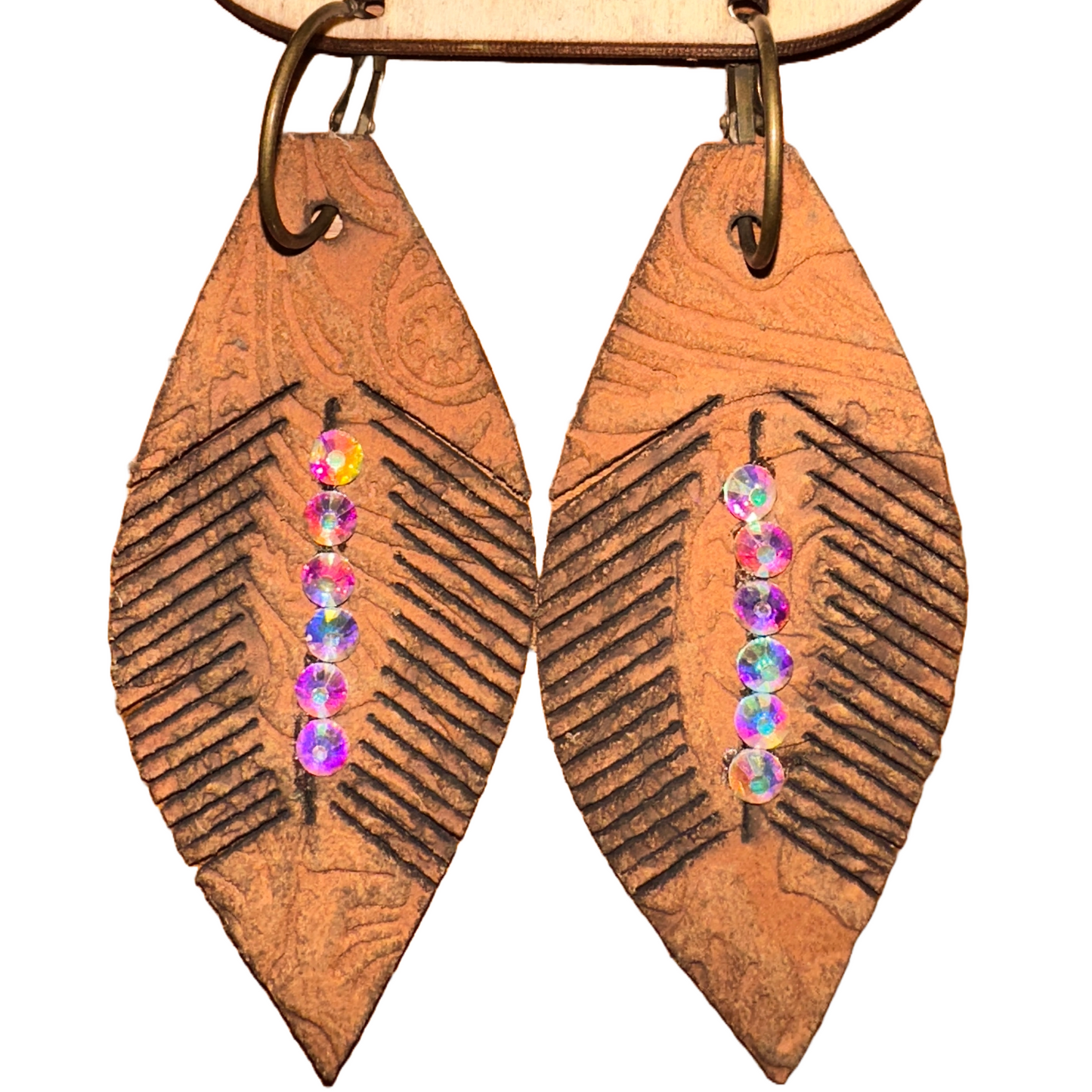 Leather Feather Earrings - Tan