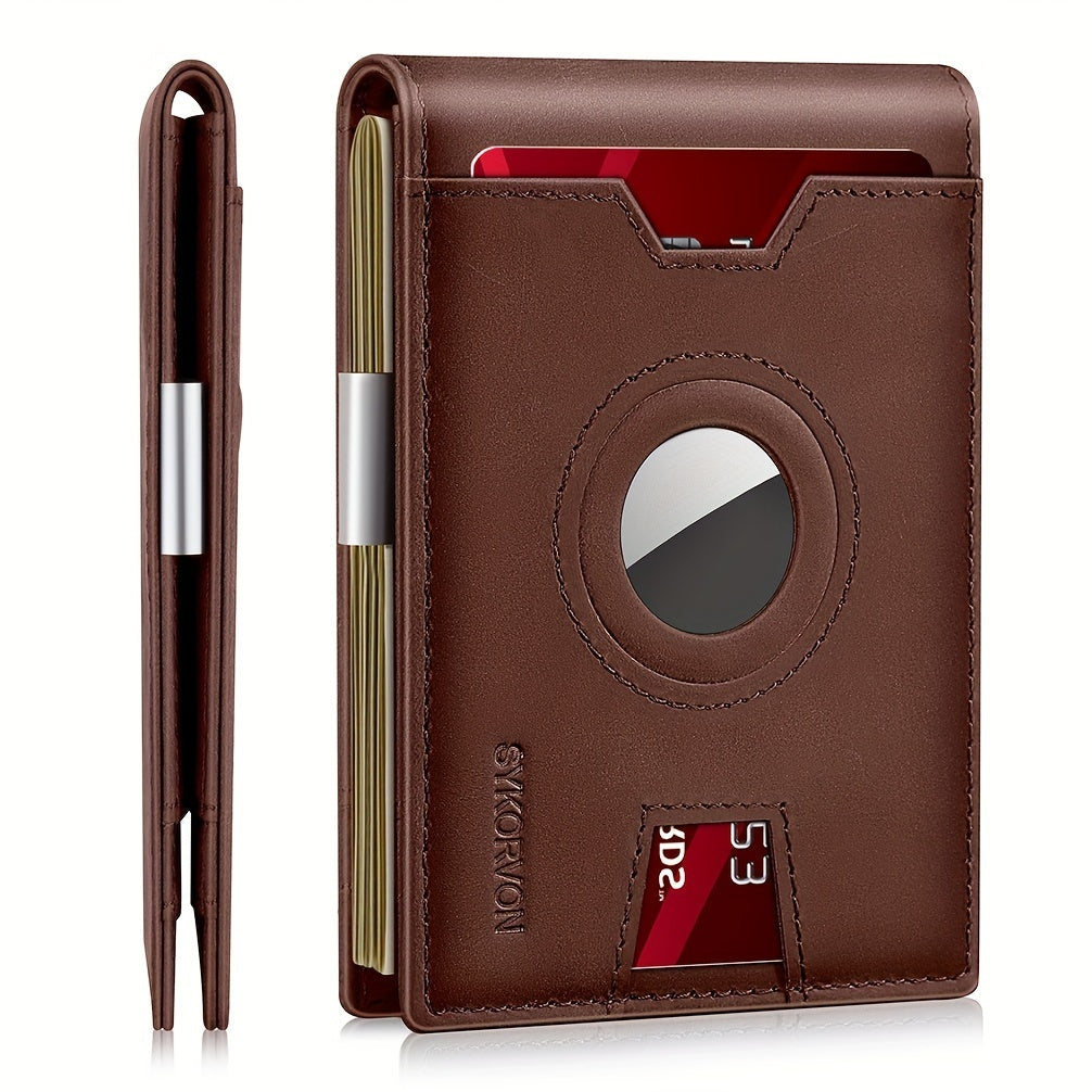 Genuine Leather Bifold Wallet For Men, Slim, RFID Blocking Card Holder Wallet, Minimalist Front Pocket Mens Wallet With Money Clip, ID Window