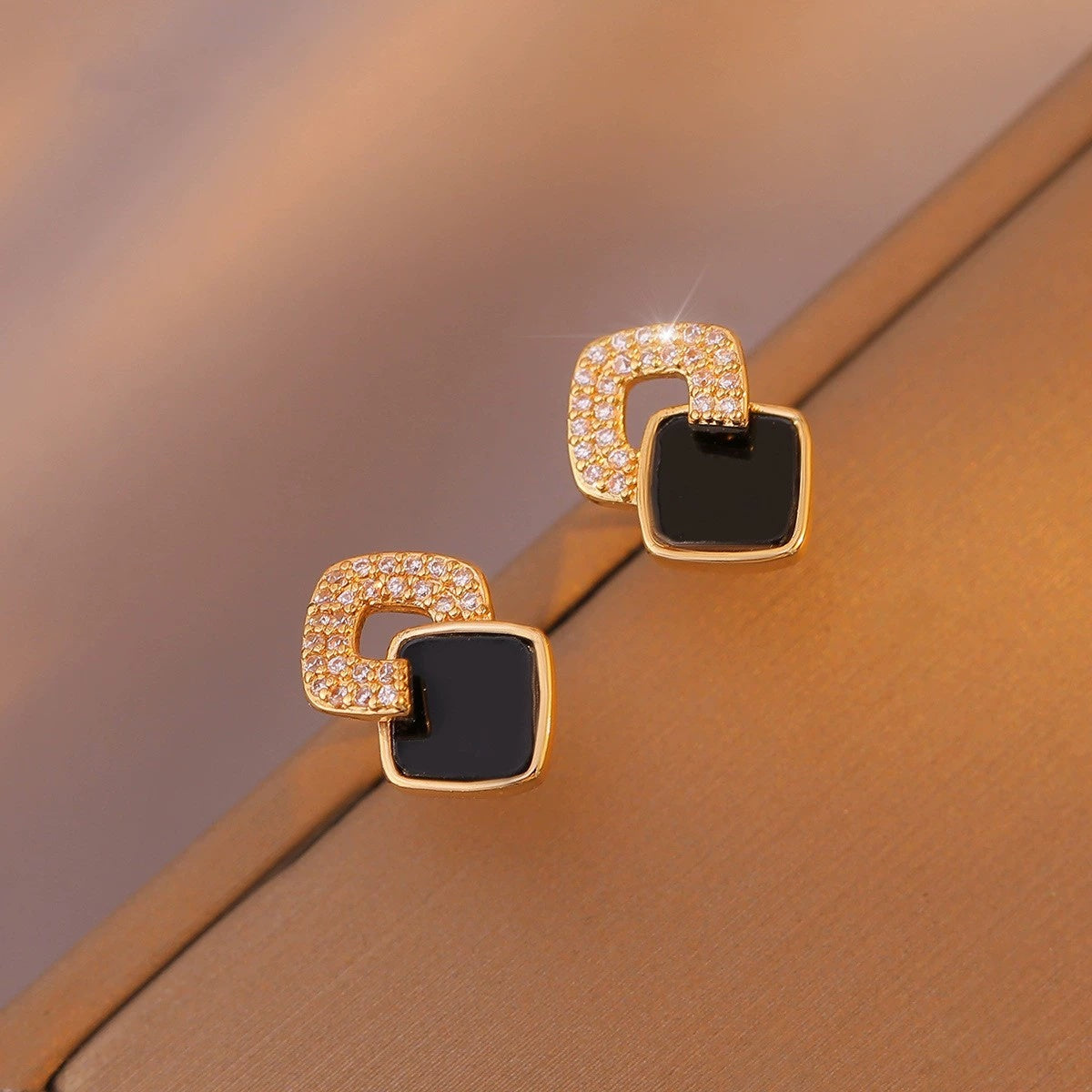 Black Small Square Earrings Versatile Gift