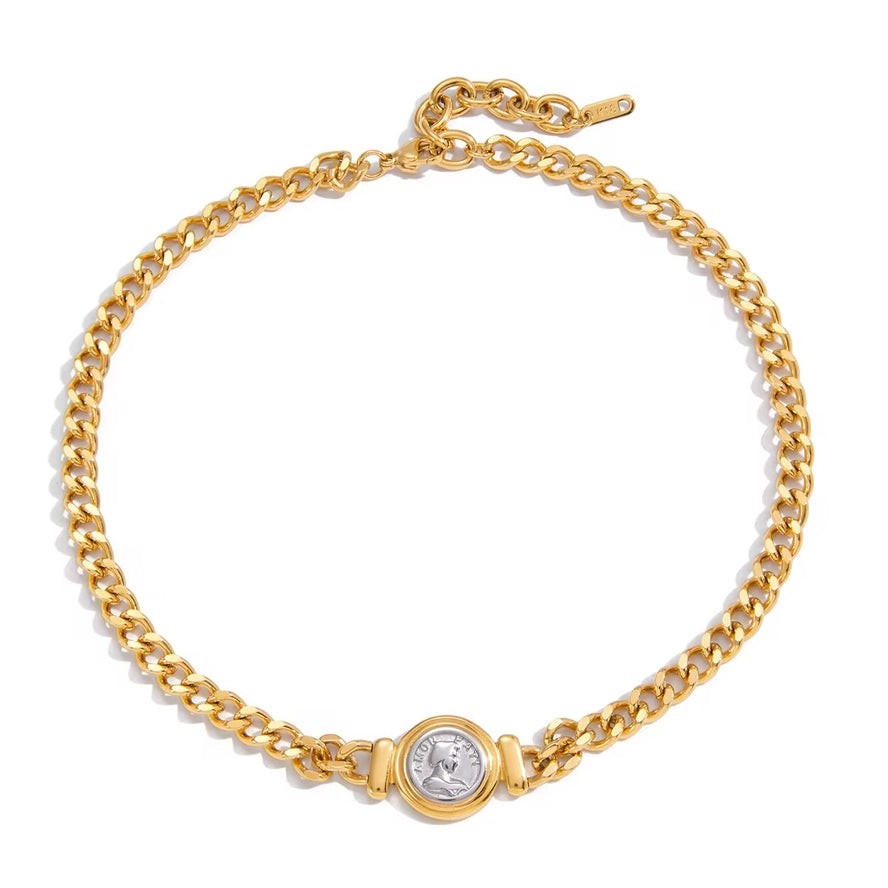 Two-Tone Coin Statement Necklace