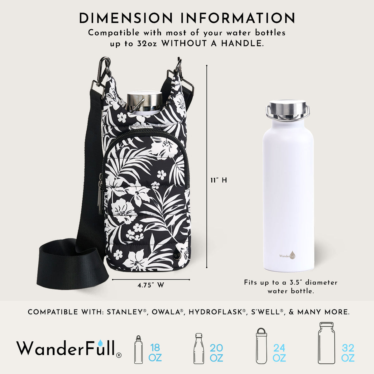 Tropical Black & White Floral Print HydroBag®