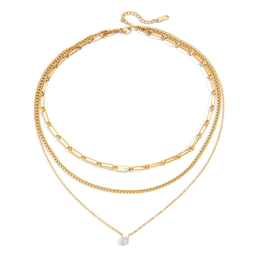 CZ Triple Layering Single Clasp Necklace