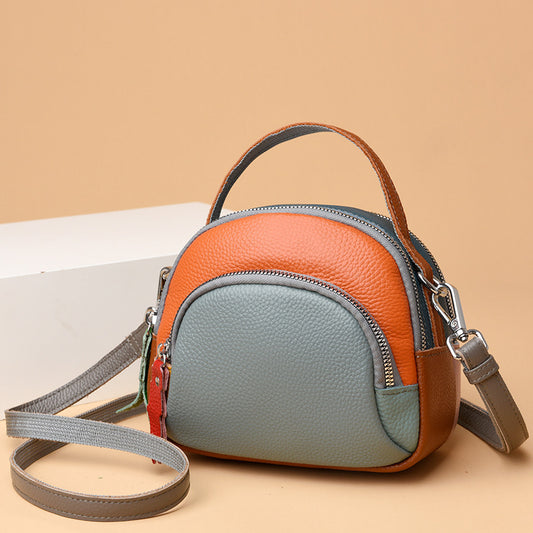Hand-held Crossbody Genuine Cowhide Round Crossbody Bag  Leather Single-shoulder Bag