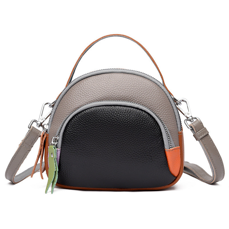 Hand-held Crossbody Genuine Cowhide Round Crossbody Bag  Leather Single-shoulder Bag