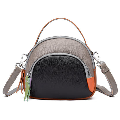 Hand-held Crossbody Genuine Cowhide Round Crossbody Bag  Leather Single-shoulder Bag