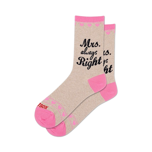 Mrs. Always Right Metallic Crew Socks – Fun Gift for Moms and Wives