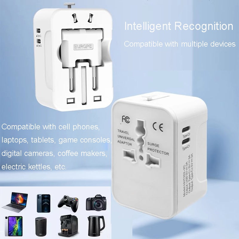 Universal Travel Adapter – Portable Worldwide All‑in‑One Plug Adapter with USB‑C &amp; 3 USB Ports