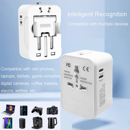 Universal Travel Adapter – Portable Worldwide All‑in‑One Plug Adapter with USB‑C &amp; 3 USB Ports