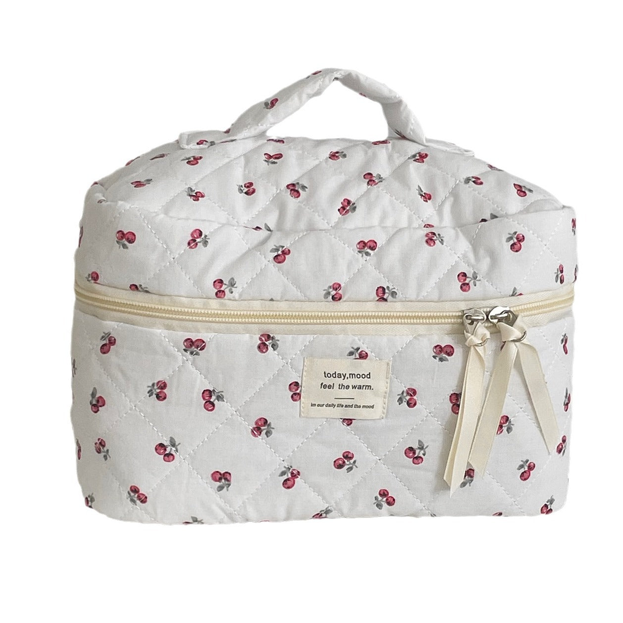 Quilted Berry Cosmetic Bag – Fresh & Sweet Travel Organizer Bag Girl Portable