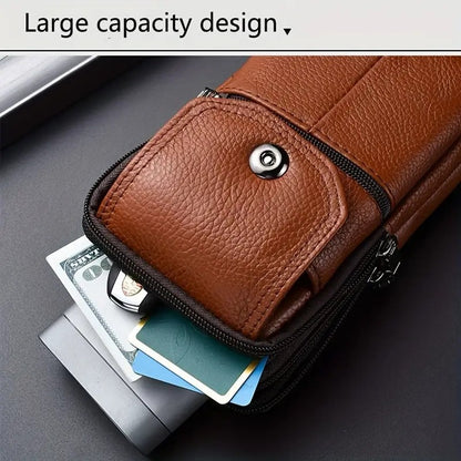 Leather Mobile Phone Shoulder Bag with Belt Clip & Card Slots