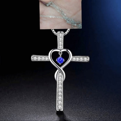 Infinity Love God We Trust Christian Cross Birthstone Crystal Pendant Necklace Colour Gems Zircon Heart Necklace Women Jewelry