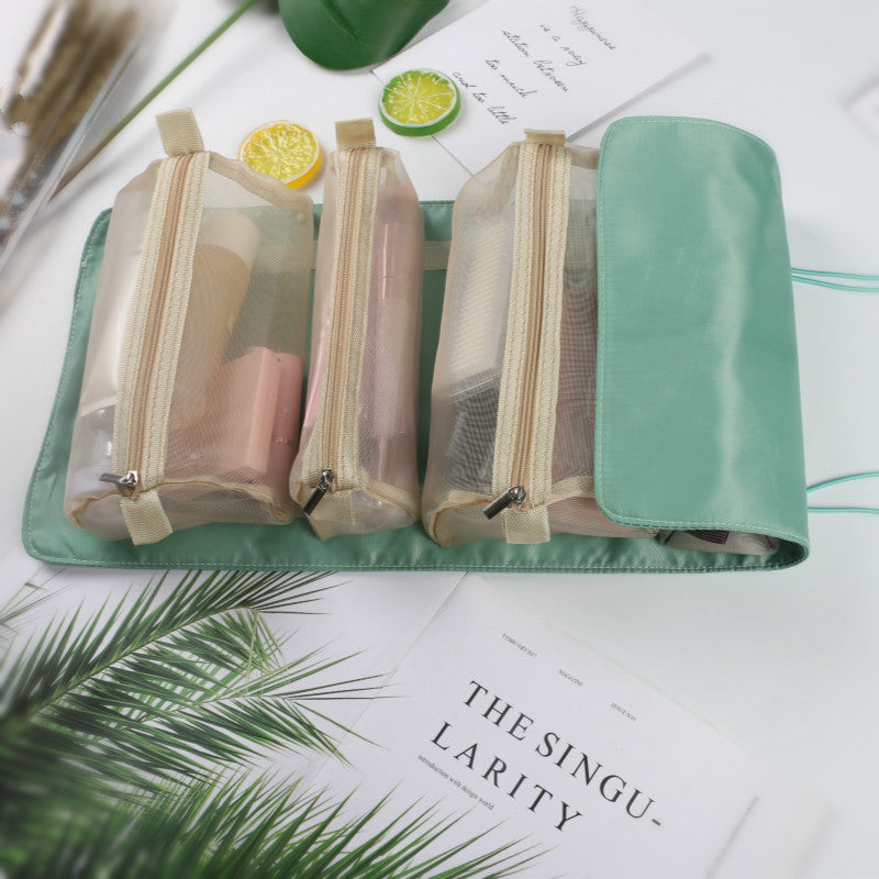 Folding Travel Wash Bag – Nylon Cosmetic Organizer with Mesh Panels