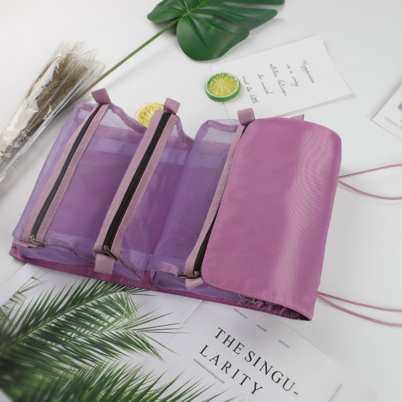 Folding Travel Wash Bag – Nylon Cosmetic Organizer with Mesh Panels