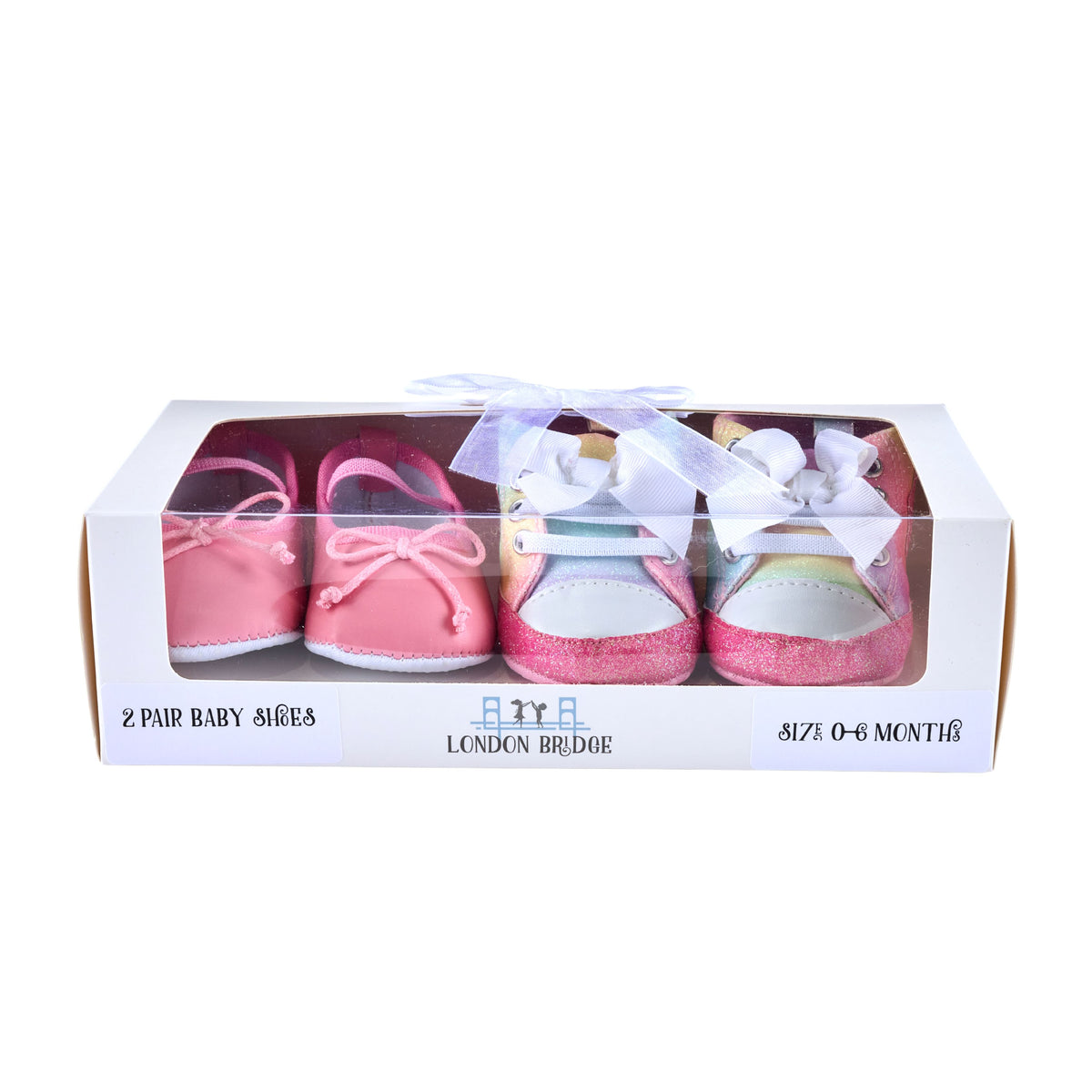 Sparkly Hightops & Pink Ballet Flats Baby Shoes Gift Set (0-6 Mon)