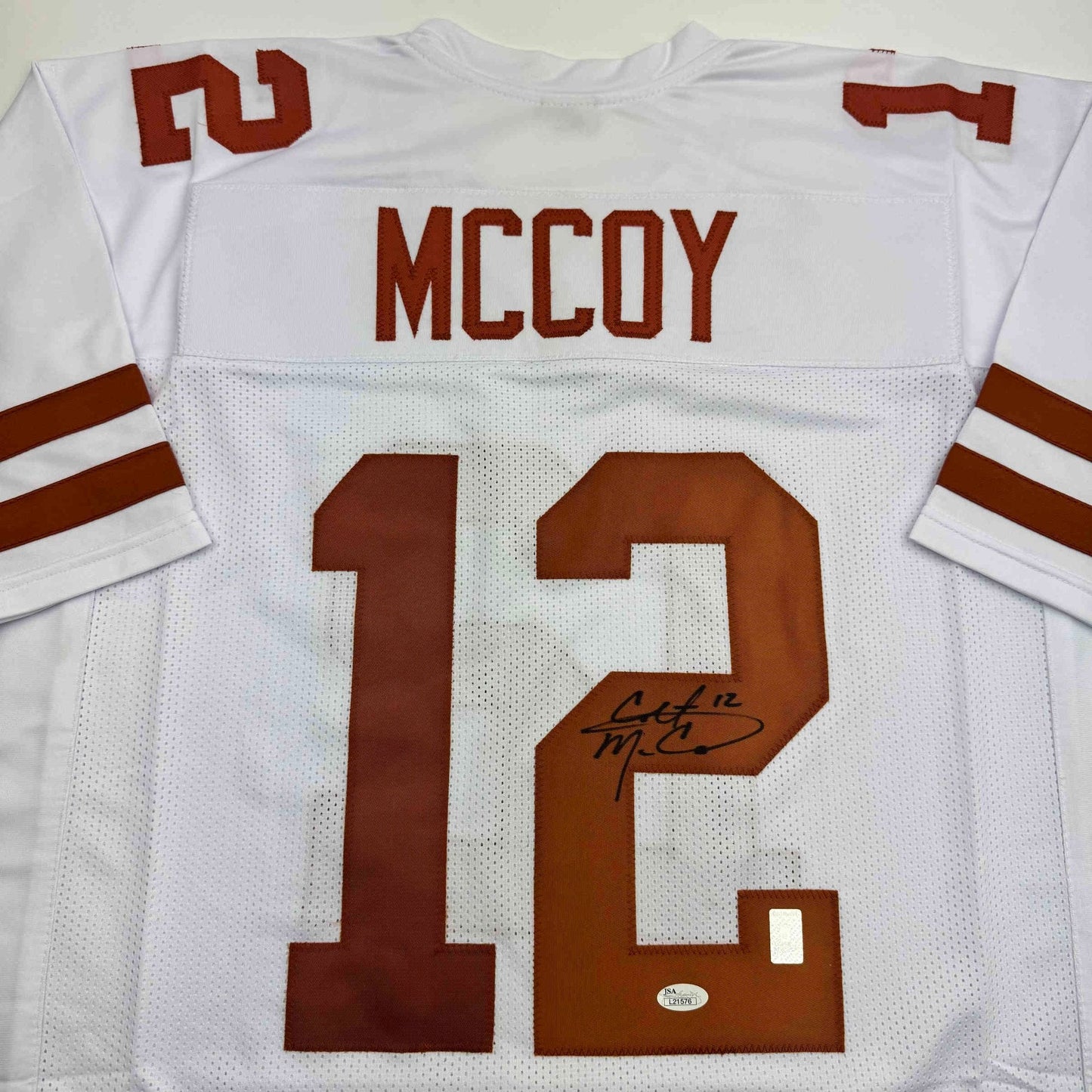 Autographed/Signed Colt McCoy Texas White College Football Jersey JSA COA