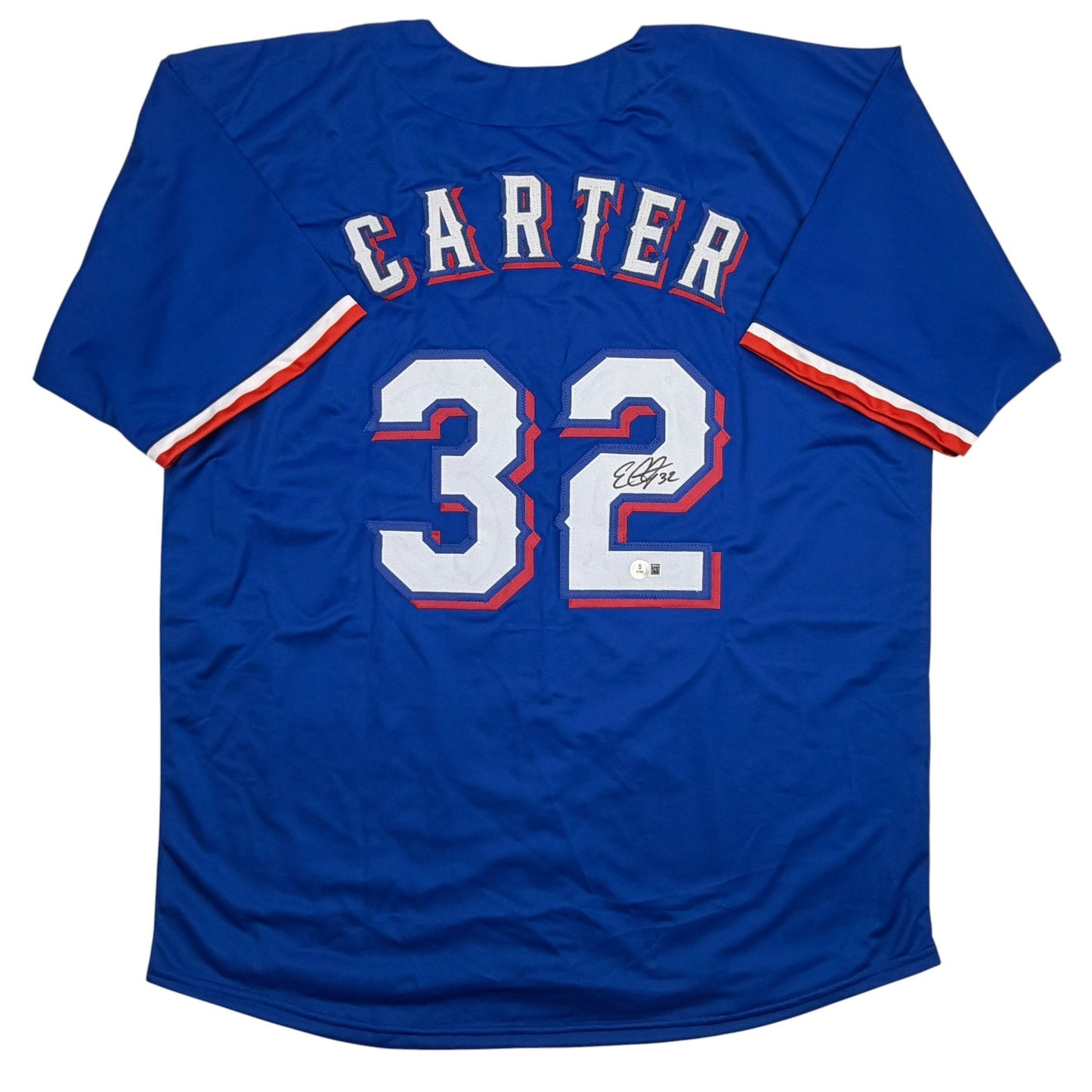 Autographed/Signed Evan Carter Texas Blue Baseball Jersey Beckett BAS COA