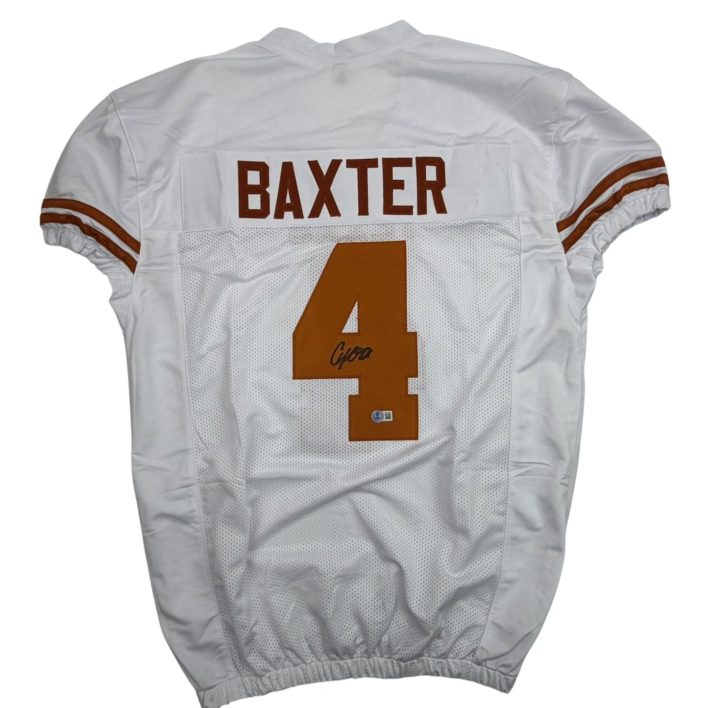 Autographed/Signed CJ Baxter Texas White Pro Cut College Football Jersey Beckett BAS COA