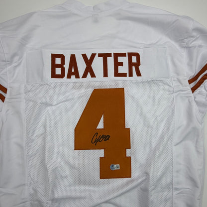 Autographed/Signed CJ Baxter Texas White Pro Cut College Football Jersey Beckett BAS COA