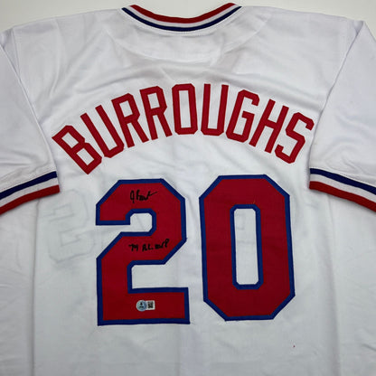 Autographed/Signed Jeff Burroughs Texas White Baseball Jersey Beckett BAS COA