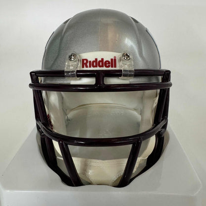 Autographed/Signed Johnny Manziel 12 Heisman Texas A&M Aggies College Football Silver Flash Mini Helmet Beckett BAS COA