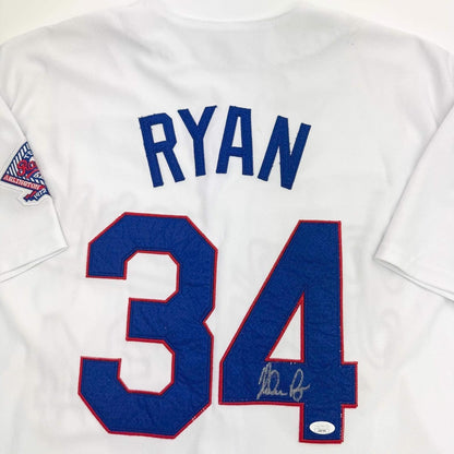 Framed Autographed/Signed Nolan Ryan 35x39 Texas Rangers White Baseball Jersey JSA COA