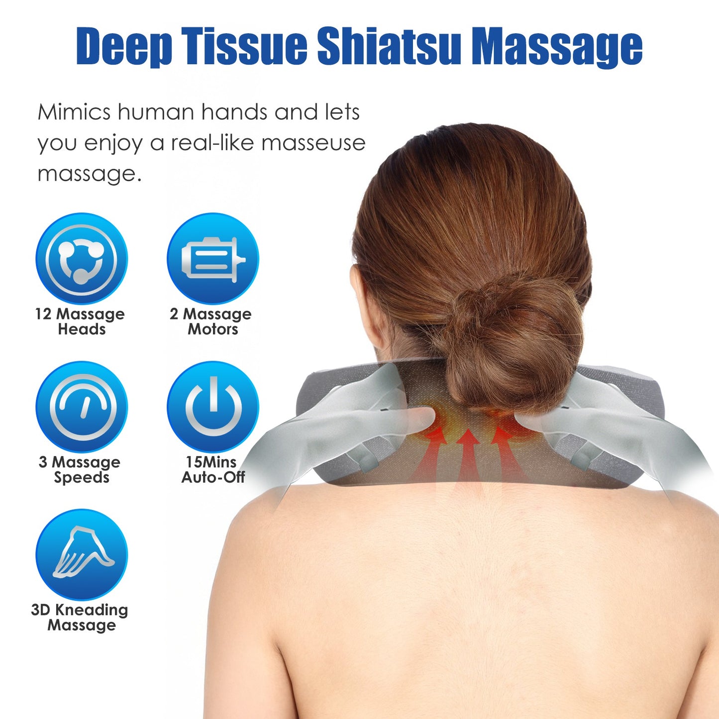 2 In 1 Neck Massager Pillow With Heat Electric Memory Foam Travel Pillow Shiatsu Neck Massager With 3 Speeds Timer For Home Office Travel