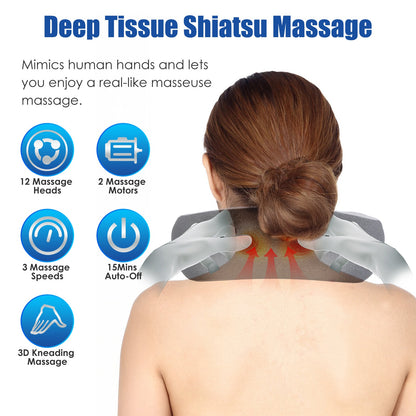 2 In 1 Neck Massager Pillow With Heat Electric Memory Foam Travel Pillow Shiatsu Neck Massager With 3 Speeds Timer For Home Office Travel