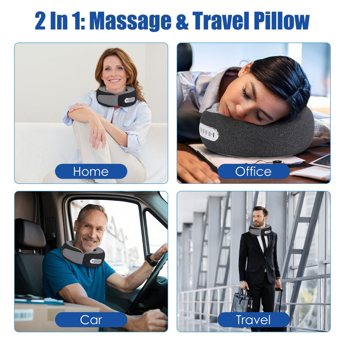 2 In 1 Neck Massager Pillow With Heat Electric Memory Foam Travel Pillow Shiatsu Neck Massager With 3 Speeds Timer For Home Office Travel