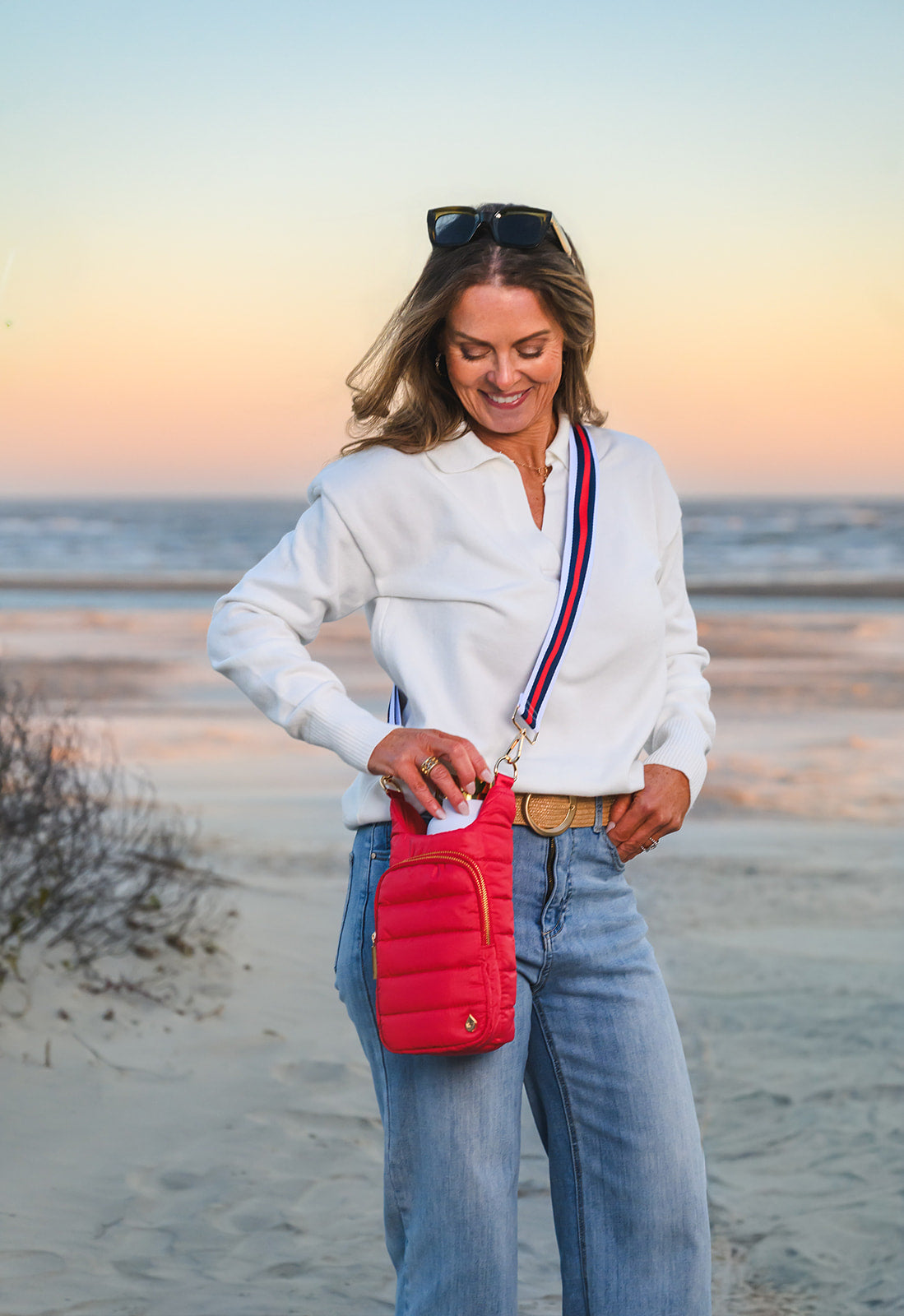 Poppy Red HydroBag® with Red, White, Navy striped Strap