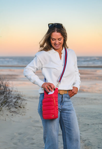 Poppy Red HydroBag® with Red, White, Navy striped Strap