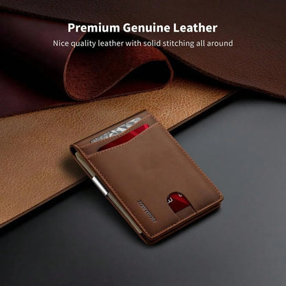 Slim Bifold Leather Wallet for Men – RFID Blocking & Money Clip Convenience